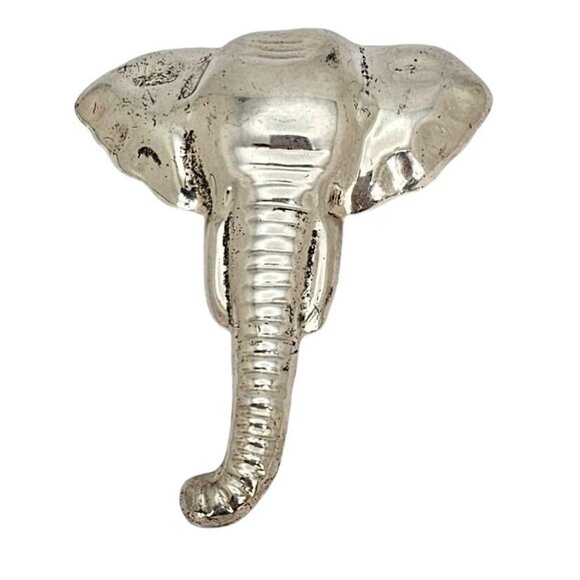 Vtg Large MEXICO 925 Sterling Silver Elephant Head Brooch Pin Signed 3" Oxidized - Picture 2 of 16